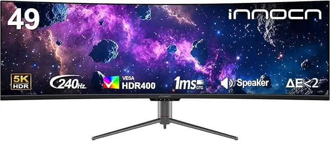 INNOCN 49" Curved 5K2K 5120 x 1440P 240Hz Computer Monitor, R1800-49C1S | HDR400, 99% sRGB, USB Type C, DisplayPort, HDMI, Bu…
