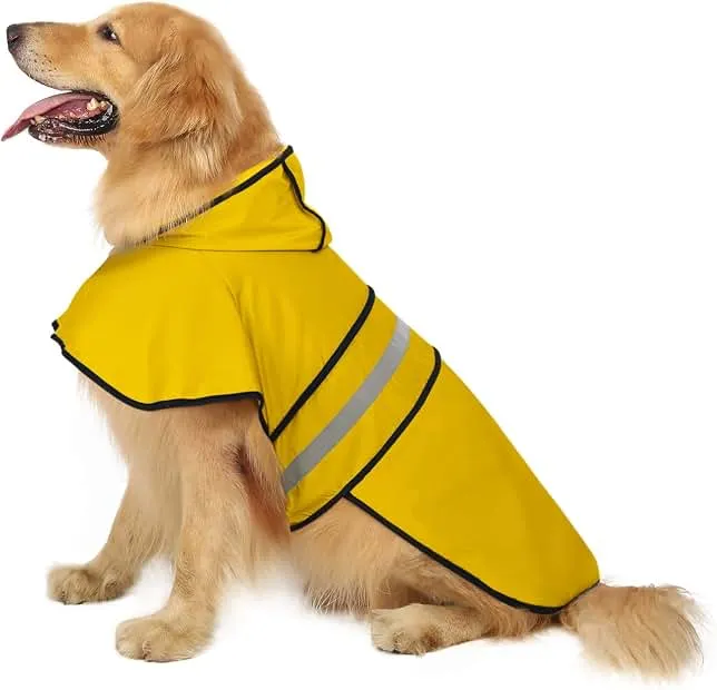 HDE Dog Raincoat with Hood & Leash Hole S-XL Dog Rain Jacket Yellow L | Hooded Rain Coat, Reflective Safety Strip, Water Resistant, Easy On/Off, Good for Pets, Small Medium & Extra Large Dog Breeds