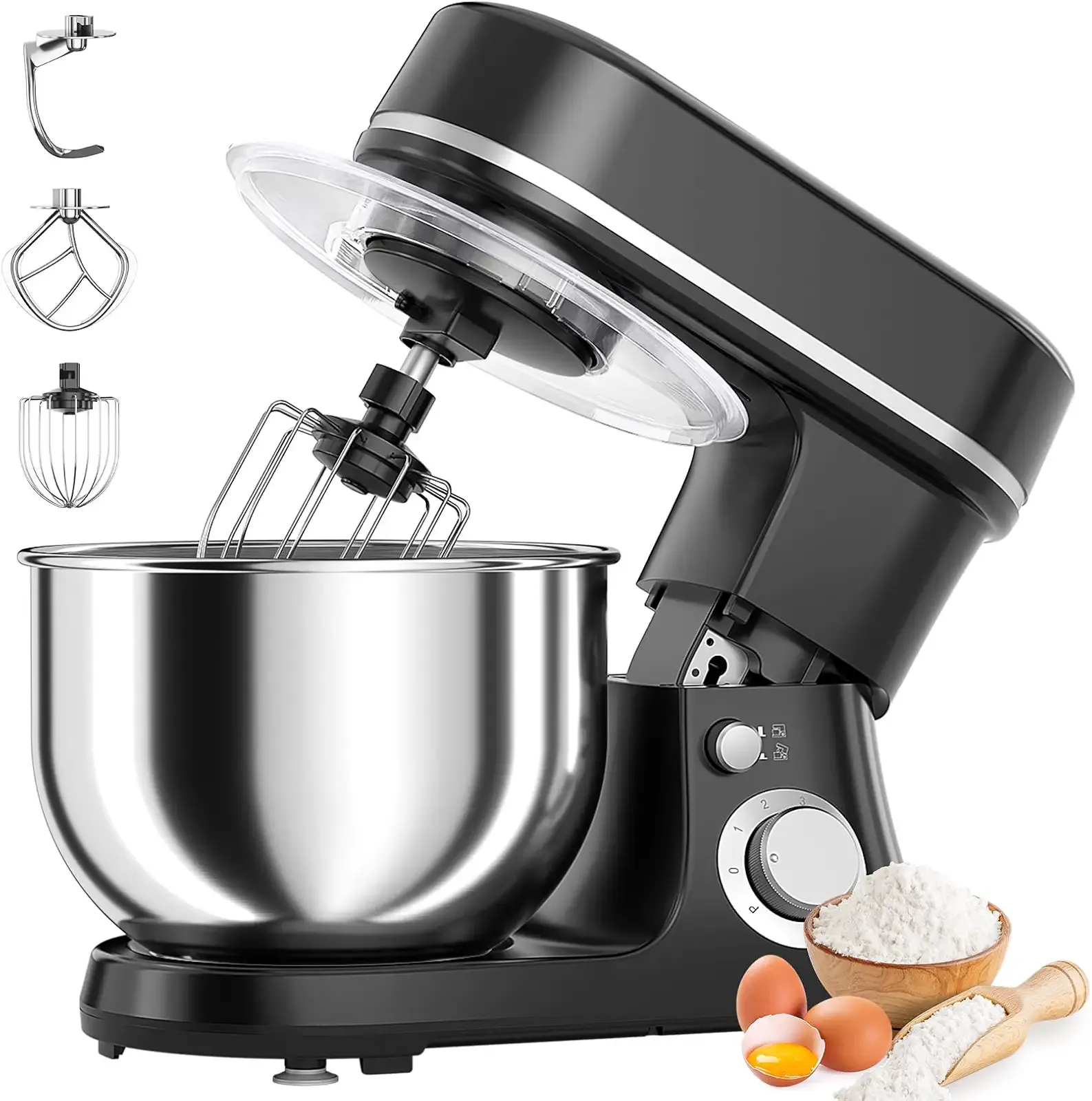 800W Stand Mixer with 5.3QT Bowl, 6-Speed with Pulse Electric Kitchen Mixer, Food Mixer with Dough Hook, Whisk, Beater Tilt-Head & Non-Slip Base for Cookie, Cake, Bread & Baking-Black