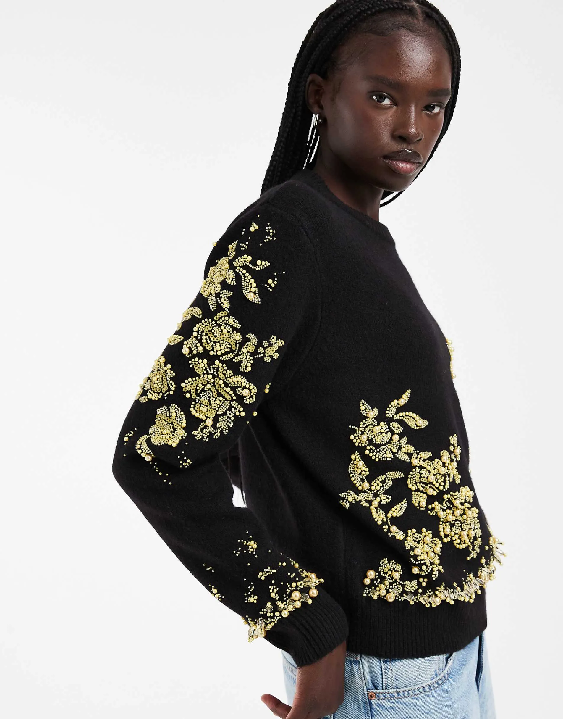 ASOS DESIGN embellished beaded jumper in black