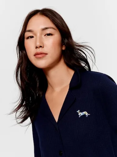 Navy Floral Trim Waffle Short Sleeve Shirt