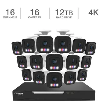 Defender AI POWERED Sentinel 4K Ultra HD Wired 16 Channel PoE NVR Security System with 16 Metal Cameras with 12 TB HDD