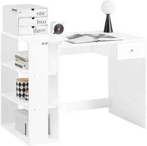 Mesa de Escritorio, Mesa de Ordenador con un cajón y 4 estantes,Color Blanco, L 101 x H 76 cm,FWT35-W SoBuy ES