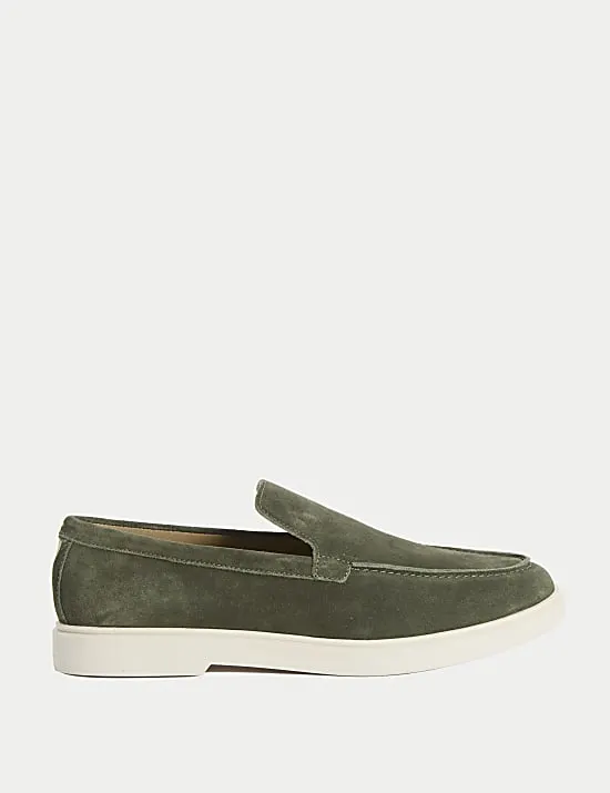 Slipper aus Wildleder mit weißer Sohle