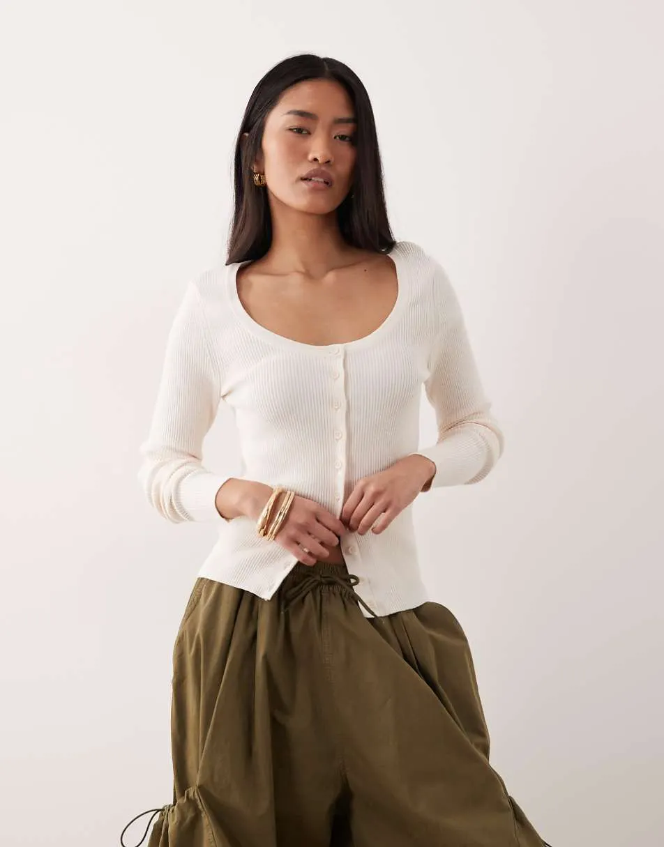 ASOS DESIGN cotton blend wide scoop cardigan in cream