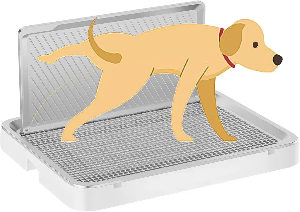 Indoor Dog Potty Tray with High Wall,25.59"X19.69" Pee Pad Holder,Dogs Litter Box,Mesh Training Toilet for Puppy and Small Size Dog,Housebreaking Supplies, Pet Products (White)