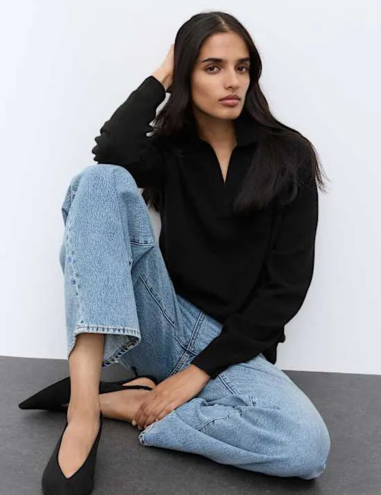 Relaxed Fit Strickoberteil aus reinem Kaschmir