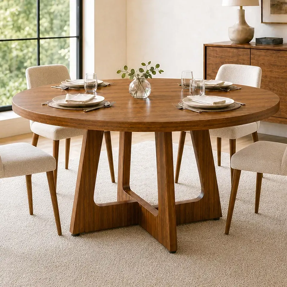 Garvee 47" Dining Table, Round Dining Table Set for 4, Mesas De Comedor | Farmhouse Wood, Mid-Century Wooden Circle Dinner Room Table Easy Assembly for Dining Room, Kitchen, Living Room