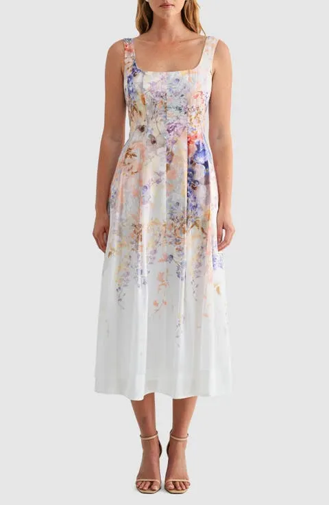 Print Pleated Sleeveless Maxi Dress
