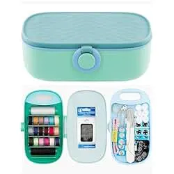 FKOG Cyan Green Sewing Project Kit, 135 Pcs Family Travel Sewing Kit Sewing Supplies Repair Kit Sewing Thread Accessories DIY Sewing Supplies Organizer (Cyan Green Sewing kit)