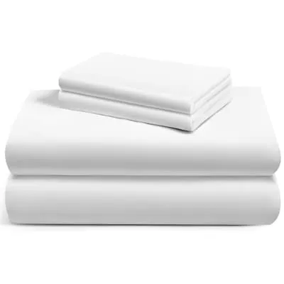 LuxClub 4 PC Queen Size White Sheet Set 100 percent Organic Bamboo Viscose Deep Pockets up to 16in Soft and Breathable Hotel Luxury Bedding Sheets
