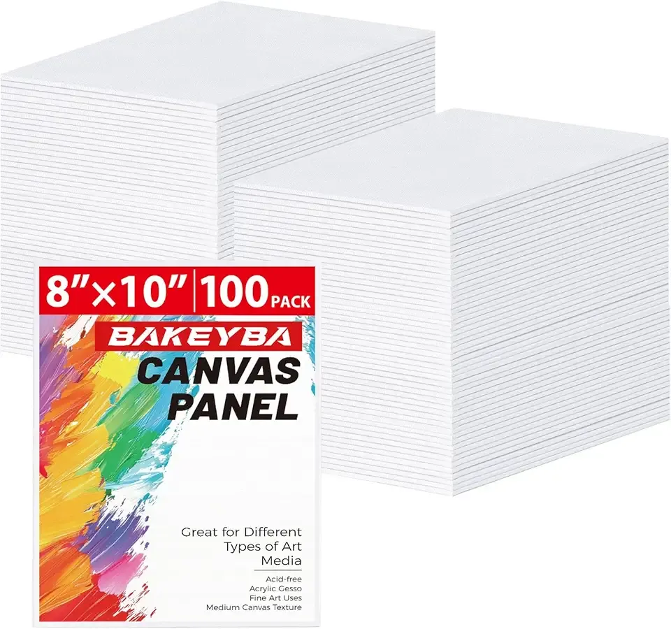 100 Pack 8x10 Inch Flat Canvas Boards for Painting, Canvas Panels 100% Cotton White Blank Art Supplies for Acrylics Oil Gouache Tempera Paints