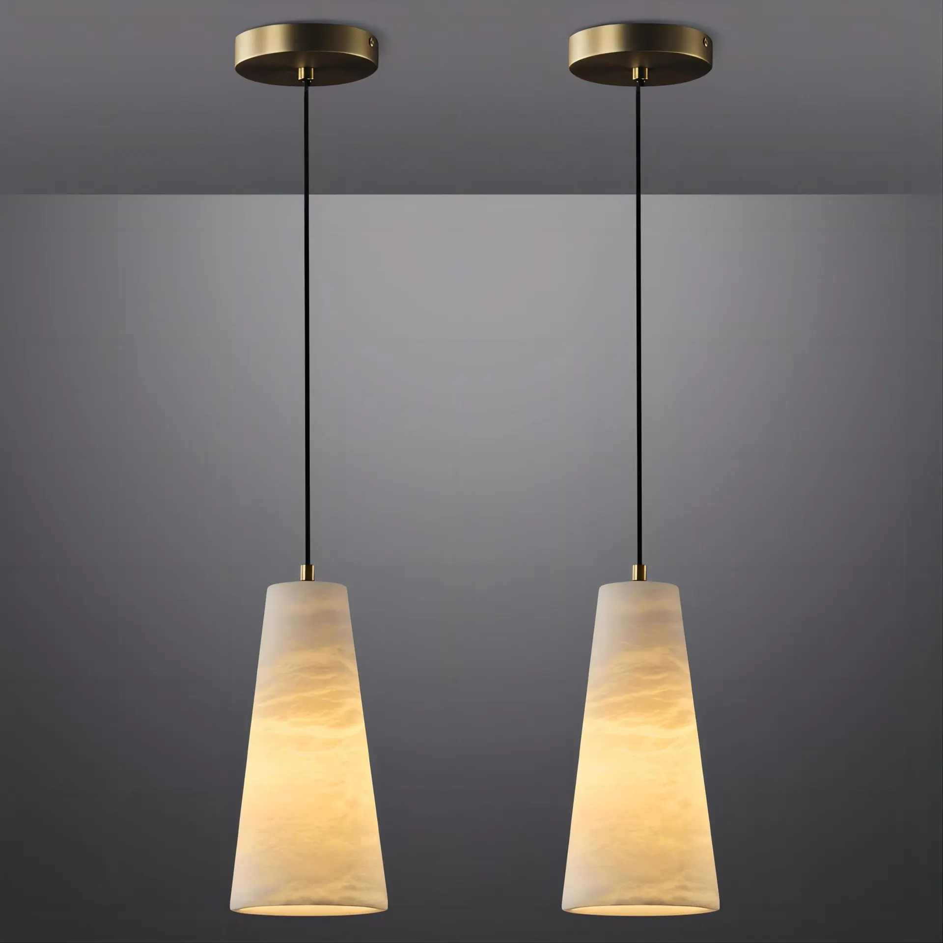Gleam Flare Natural Alabaster Pendant Light for Kitchen Island Dining Room Living Room Bedroom Bathroom (Set of 2)