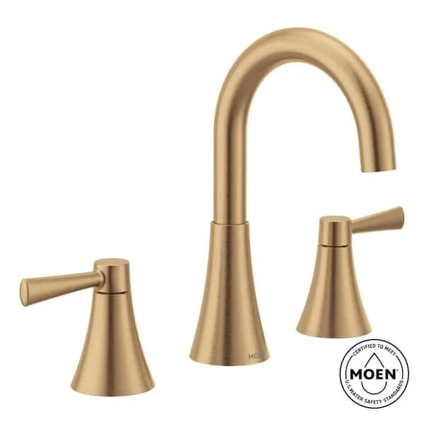 MOEN Ronan 8 in.​ Widespread 2-​Handle Curved Bathroom Faucet in Bronzed Gold (Valve Included)​