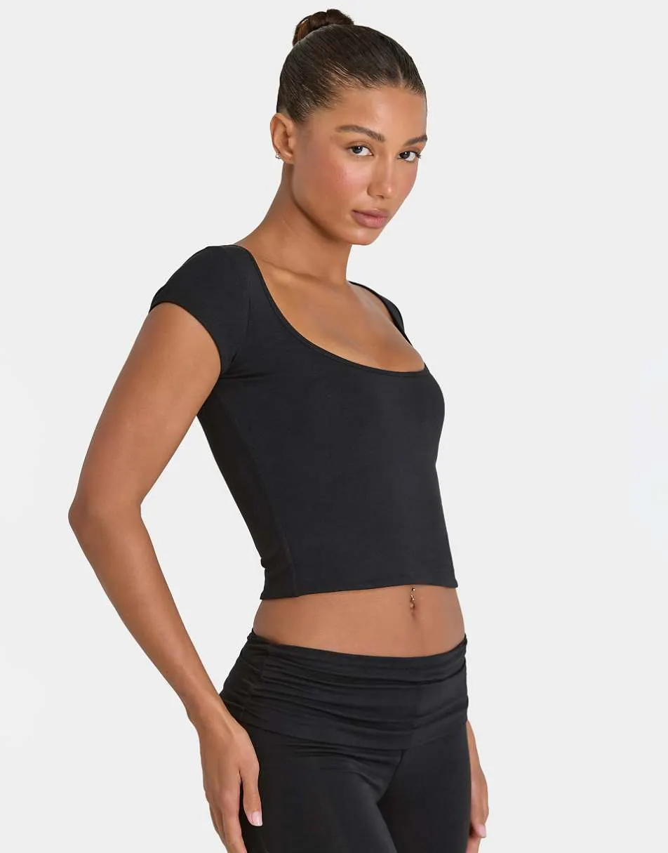 Bo+Tee cap sleeve crop top co-ord in Black