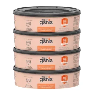 Diaper Genie Clean Laundry Scent Round Refill 4-pack, 1080-count, Plus 2 Carbon Filters
