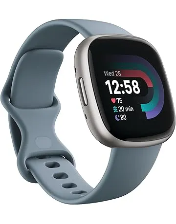 Fitbit Versa 4 Fitness Smartwatch with Daily Readiness, GPS, 24/7 Heart Rate, 40+ Exercise Modes, Sleep Tracking and more, Waterfall Blue/Platinum, One Size (S & L Bands Included)
