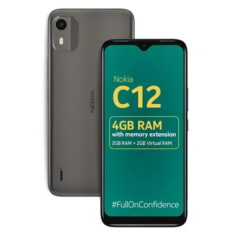 Smartphone NOKIA C12 Android 12 /Batería ALL Day / 4GB RAM (2GB + 2GB EXT)+ 64GB ROM Charcoal