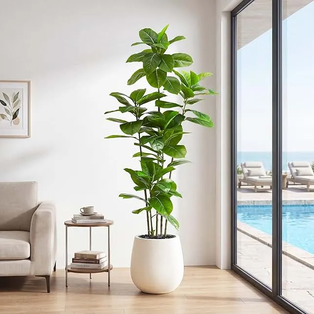 FSOHOI Ficus Tree Artificial Plants Indoor, 6FT Tall Fake Trees in White Pot, Large Potted Silk Floor Plant Artificial Trees, Green Lifelike Faux…