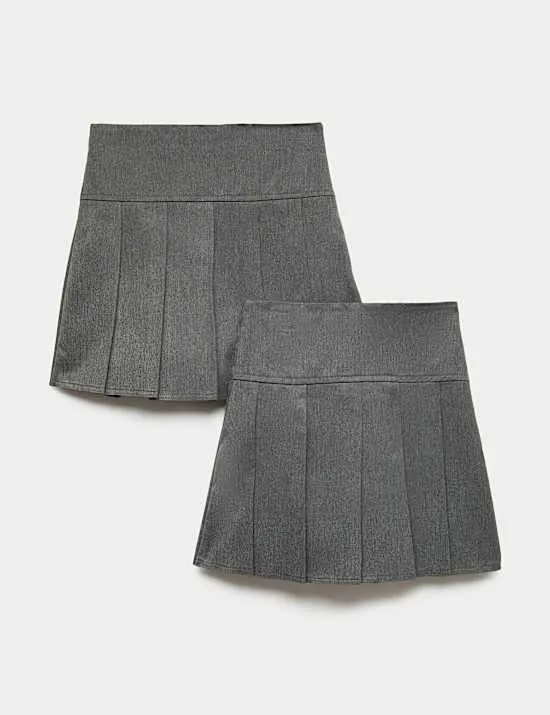 2 Pack Girls' Pleated School Skirts (2-18 Yrs)