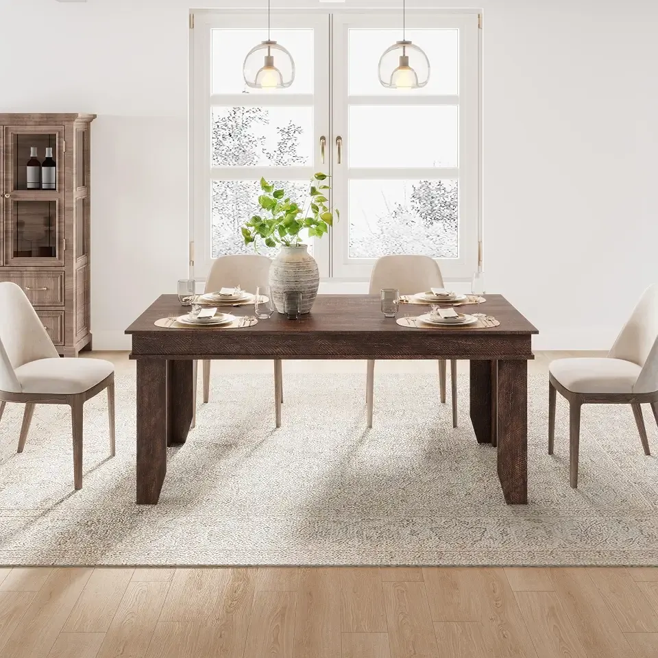 GarveeHome Farmhouse Dining Table for 4-6 People, 63" Long Kitchen Tables