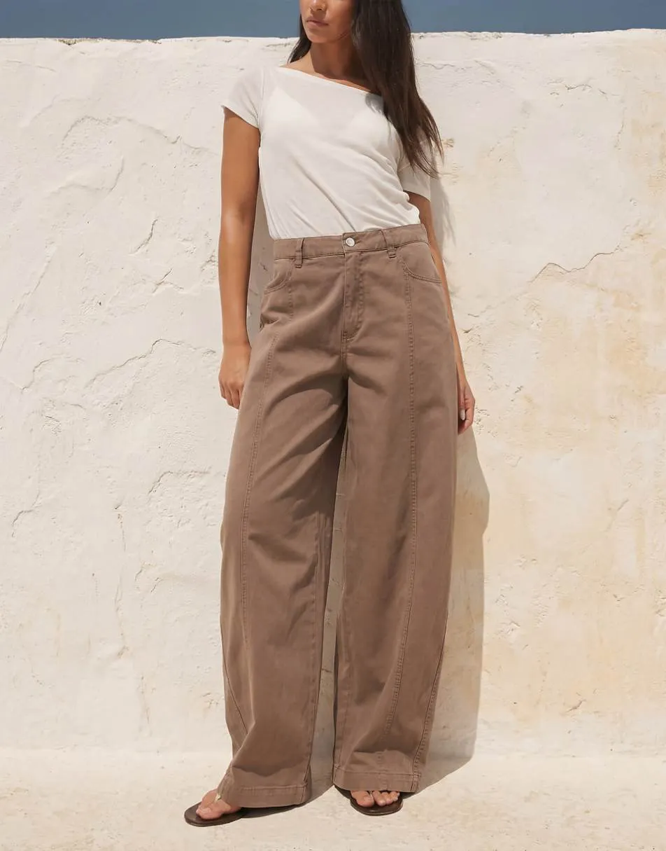 ASOS DESIGN barrel trousers in washed effect in mushroom