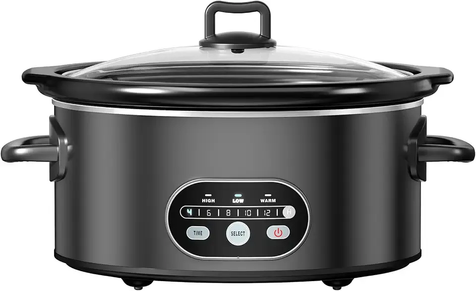 OLIXIS Slow Cooker 6 Quart, Ceramic Nonstick Coating, Programmable Slow Cooker with Dishwasher Stoneware Pot and Tempered Glass Lid, Multi Cookers with 3 Temperature, 35in Tangle Free Cord, Black