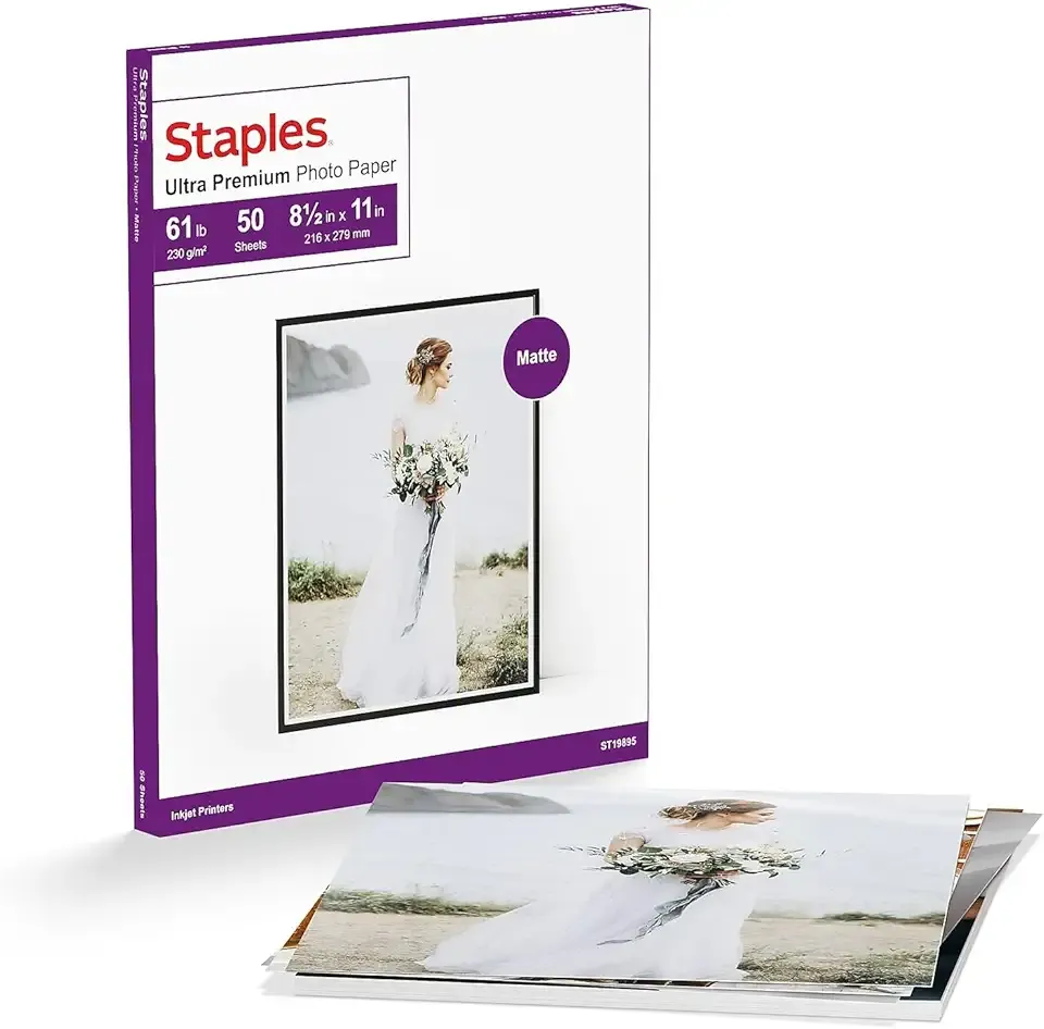 Staples Ultra Premium Matte Photo Paper 8.5-Inch x 11-Inch 50/Pack, For Office, School & Home