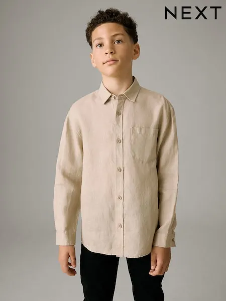 Neutral Long Sleeve Linen Shirt (3-16yrs)
