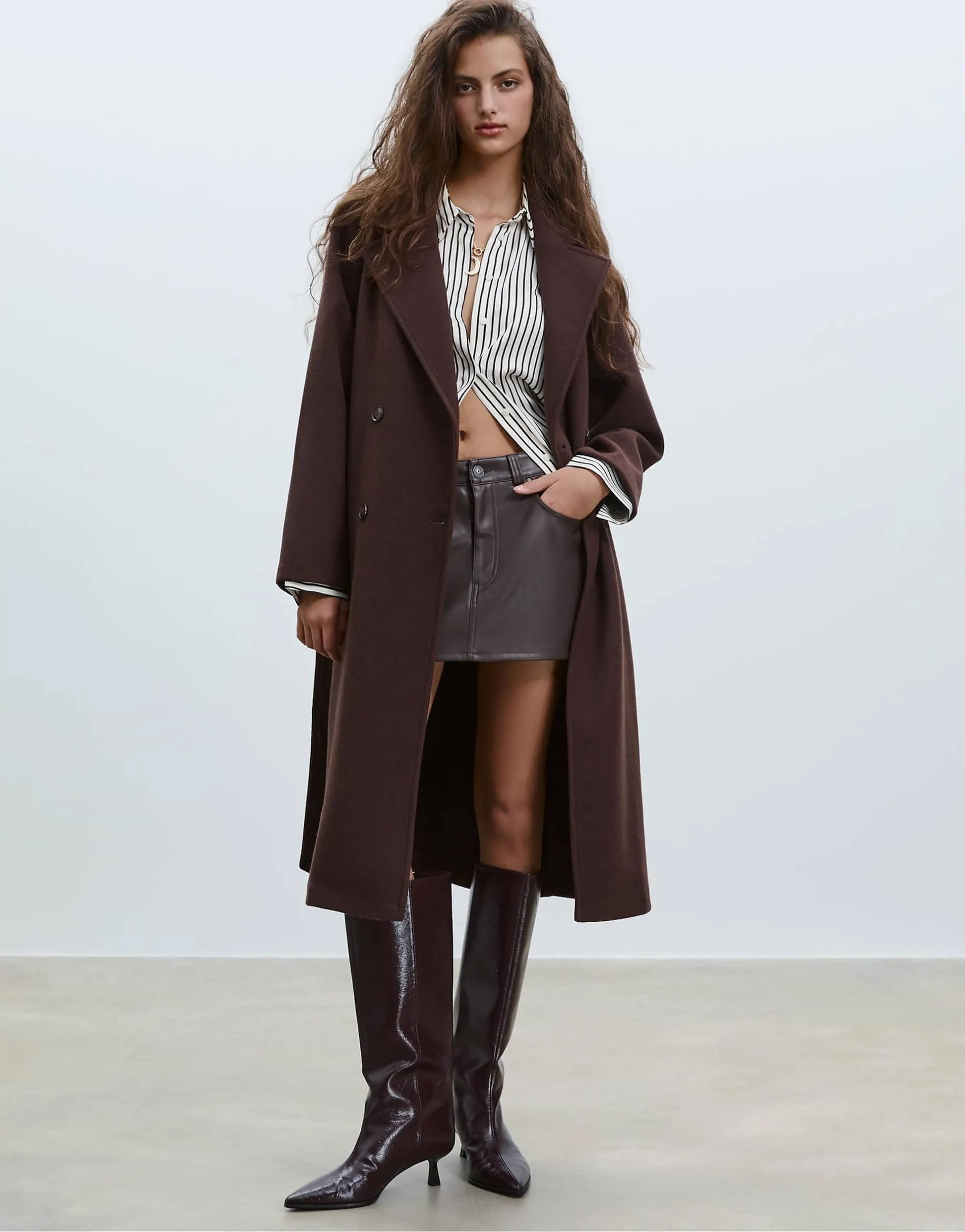 Stradivarius Soft-touch trench coat in brown