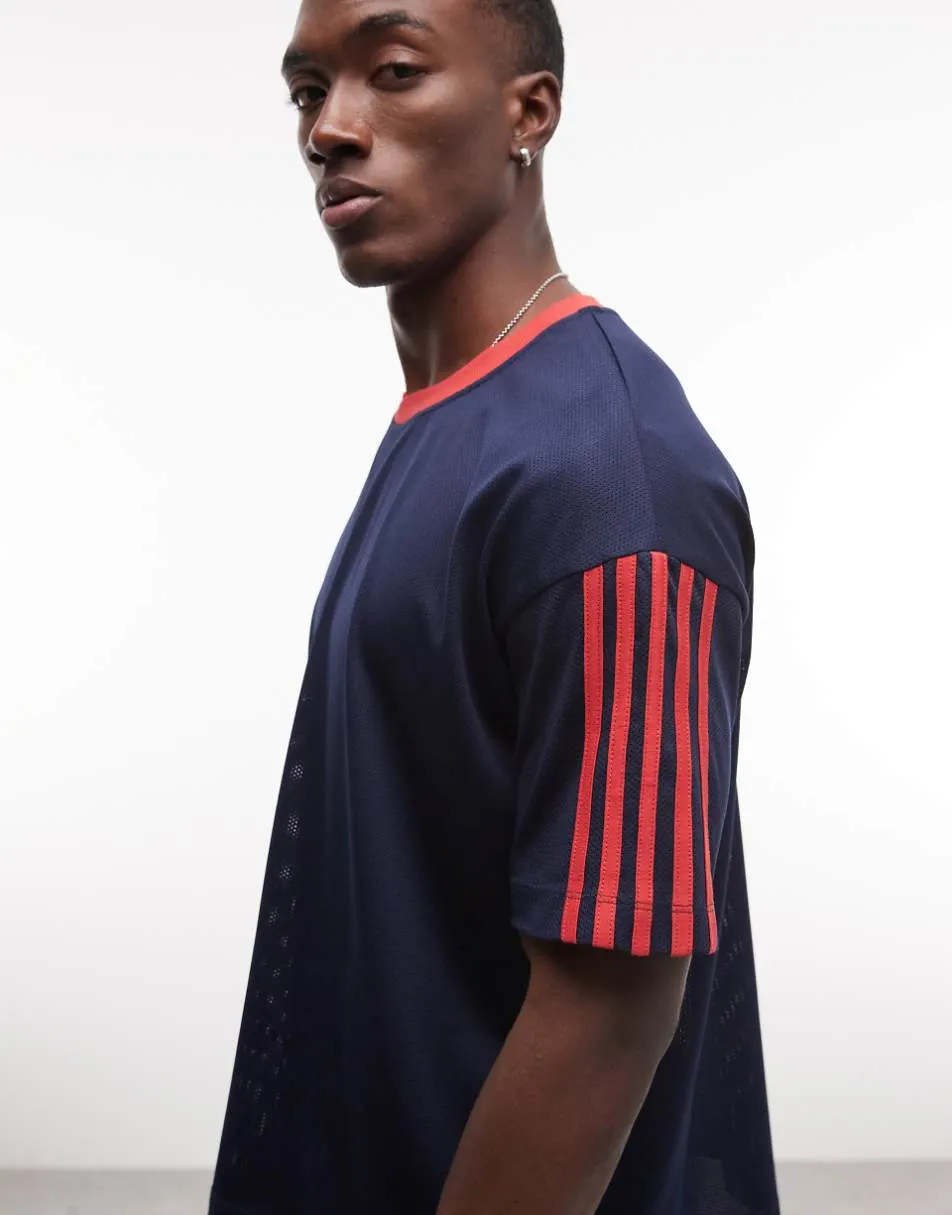 COLLUSION boxy oversized side stripe sporty t-shirt in navy