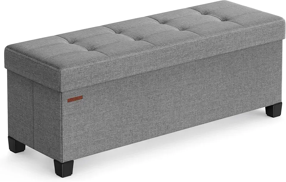 Storage Ottoman Bench, Foldable Foot Rest with Legs, 15 x 43 x 15.7 Inches, End of Bed Bench, Storage Chest, Load up to 660 lb, for Living Room, Bedroom, Entryway, Dove Gray ULSF018G02