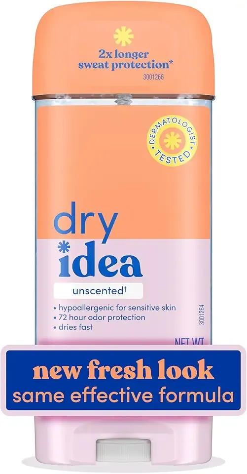 Dry Idea Gel Deodorant & Antiperspirant for Women - Hypoallergenic for Sensitive Skin, 2X Longer Sweat Protection, 72Hr Sweat & Odor Protection, Unscented, Womens Deodorant, 3 oz