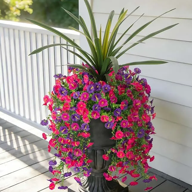 TakeArt 3 Bundles Fake Artificial Morning Glory Flowers for Outdoors, 1 Bundles Faux Greenery Plants UV Resistant Weatherproof for Indoor Outdoor Garde…