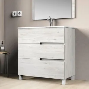 Mueble de baño con lavabo Alda Gris 80x45 cm con 3 cajones