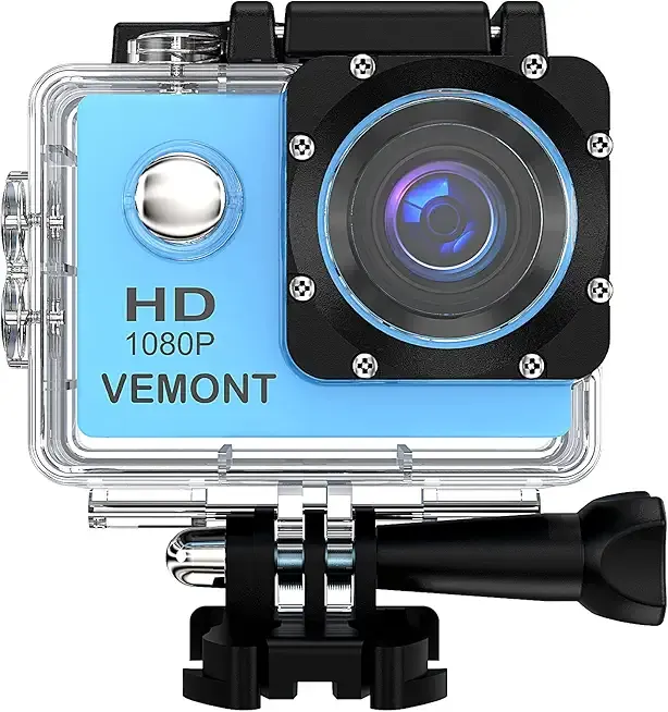 VEMONT Action Camera, 1080P 12MP Sports Camera Full HD 2.0 Inch Action Cam 30m/98ft Underwater Waterproof Camera with Mounting Accessories Kit