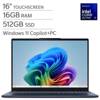 Lenovo IdeaPad Slim 5i 16" Touchscreen Copilot+ PC Laptop - WUXGA (1920 x 1200) - Intel Core Ultra 5 Processor - 16GB RAM - 512GB SSD - Windows 11 Home - Cosmic Blue