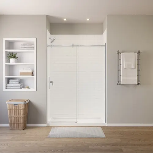 Zurich 60L x 32W x 81H in. 2-in-1 Shower Kit - Shower Enclosure with Left Drain Shower Base and Glass Shower Door in Chrome (No Wall)