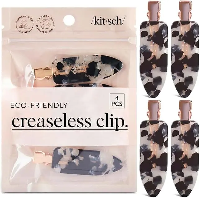 Kitsch Creaseless Hair Clips for Women - Black Terrazzo, 4pcs | No Crease, No Bend Hair Clips for Styling, Bangs, Makeup Application,…