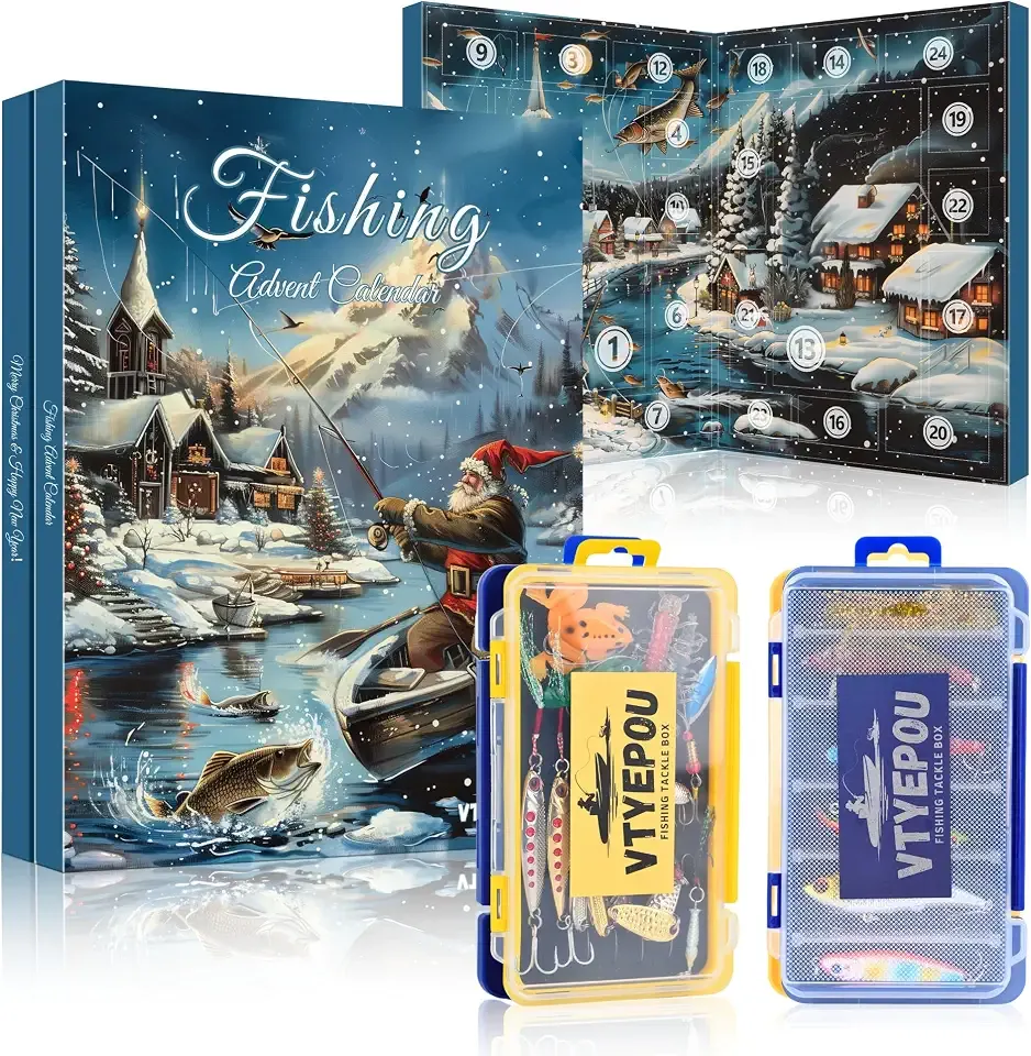 Fishing Advent Calendar 2026 for Men - Fishing Lures Kit with Tackle Box Advent Calendar for Fisher Teen Boys - 2026 Xmas Holiday Surprise Gift for 24 Days Christmas Countdown