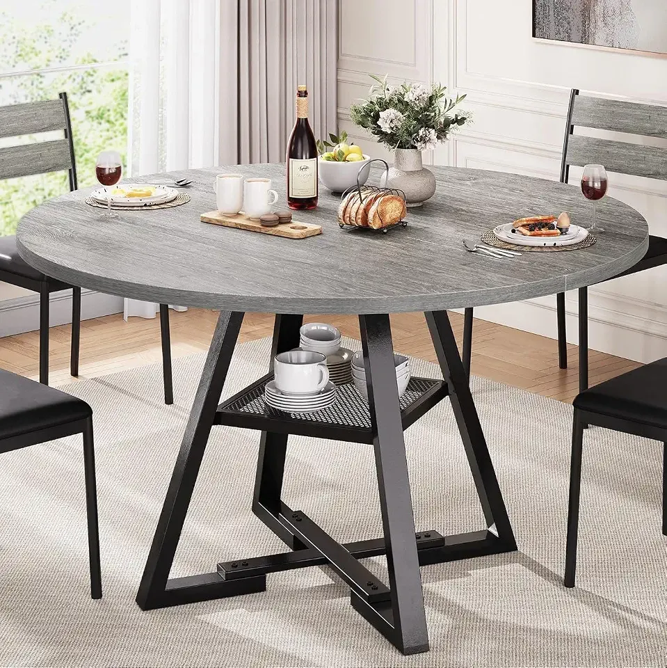 Jocoevol Round Dining Table for 4,Kitchen Dining Room Circle Dinner Pedestal Table,Space Saving Wood Kitchen & Dining Room Furniture (Grey, 46In)