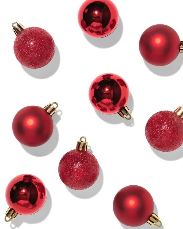 kerstballen plastic rood - 9 stuks