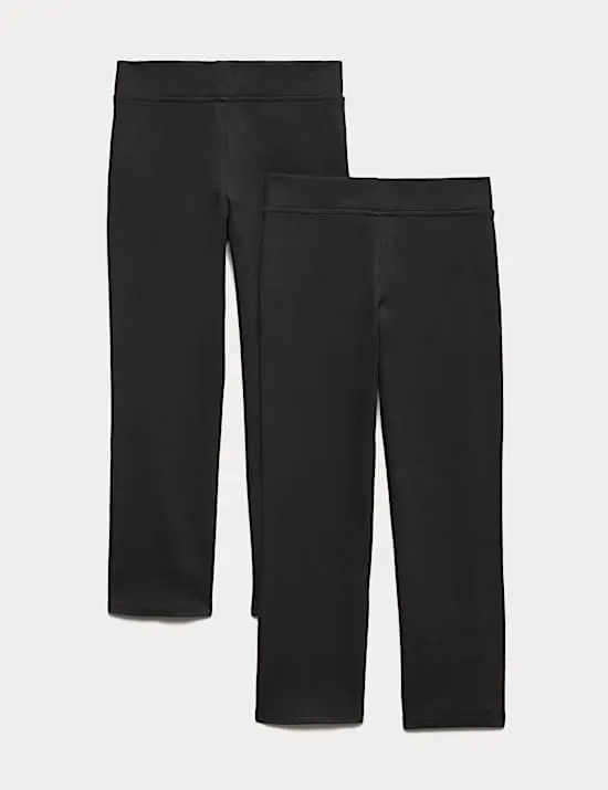 2 Pack Girls' Cotton Blend Knitted Trousers (2-18 Yrs)