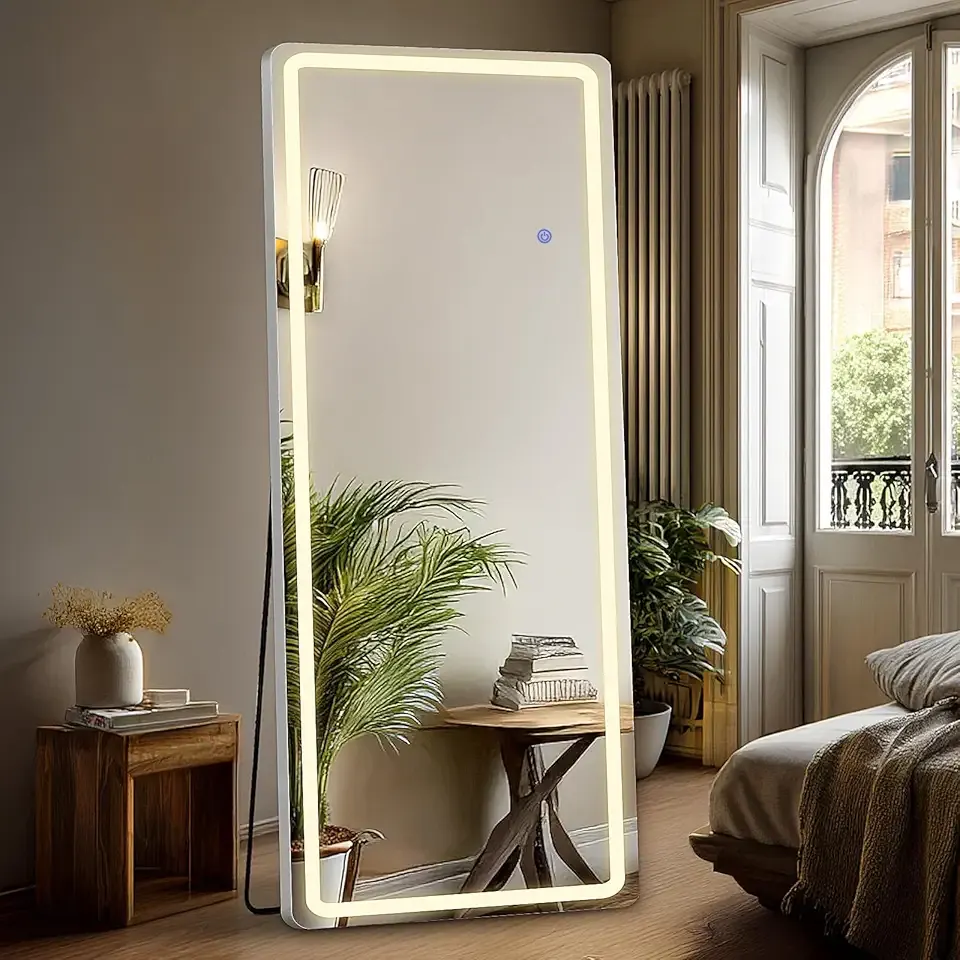DUMOS LED Full Length Mirror, 20"×63" Floor Standing Mirror with 3 Color Lights & Wall Mounted for Bedroom, Dressing Room, Living Room, Bathroom
