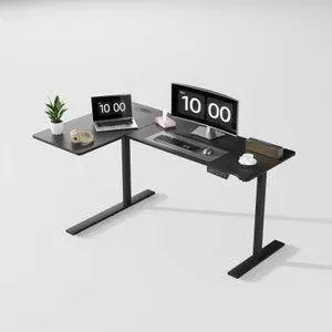 Escritorio en L con tomas de corriente, escritorio de esquina eléctrico ajustable en altura con soporte monitor mesa ergonómica oficina para trabajo