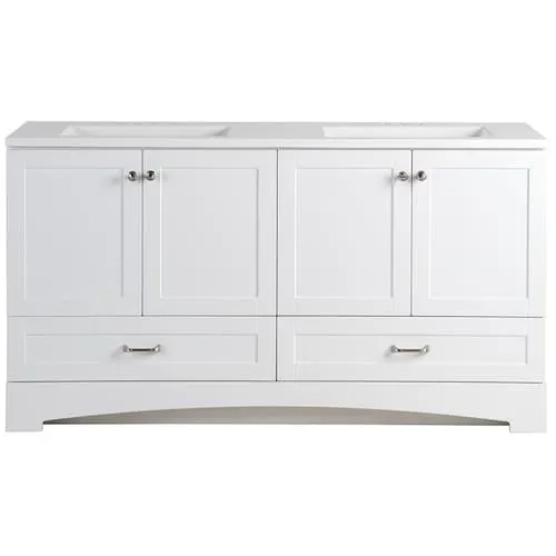 Glacier Bay Lancaster 60.25-inch W x 33-inch H x 18.75-inch D Bathroom Vanity in White with Cultured Marble Countertop/Double Rectangular Sink