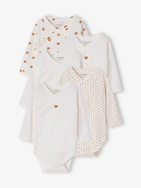 Lot de 5 bodies naissance fille manches longues - écru