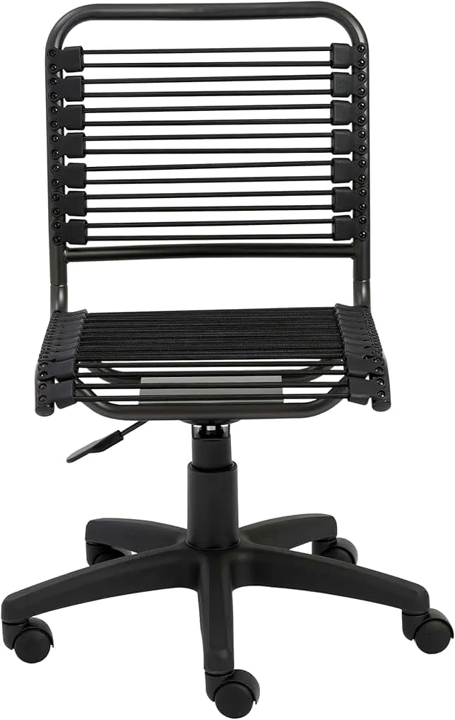 EURO STYLE Bungie Round Low Back Office Chair in Black with Graphite Black Frame and Base, Non-Tilt, 360° Swivel, Adjustable Height, Suitable for Home and Business