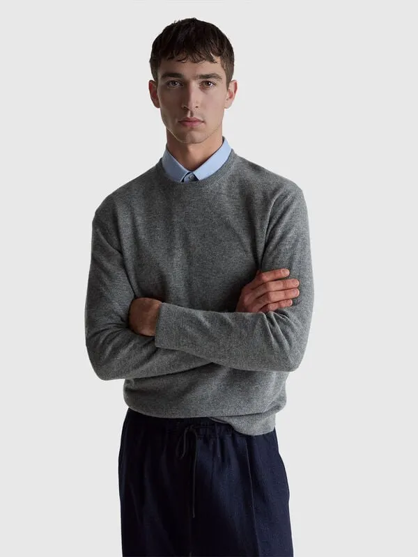 Gray sweater in pure Merino wool