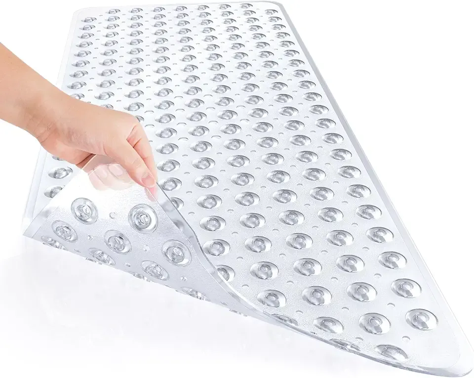 AmazerBath Shower Mat Non Slip 40 x 16 Inches, Shower Stall Mats with Suction Cups and Drain Holes, Non Slip Bath Mat for Tub for Elderly & Kids, Clear
